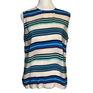 Equipment white, blue & red striped silk sleeveless top size S